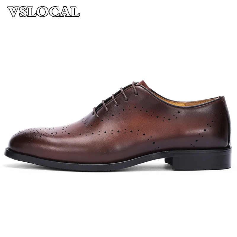 Luxury Brand Men Oxford Shoes Lace up Brogues Pointed Casual Mens Dress Shoes Coffee Wedding Business Leather Shoes Men