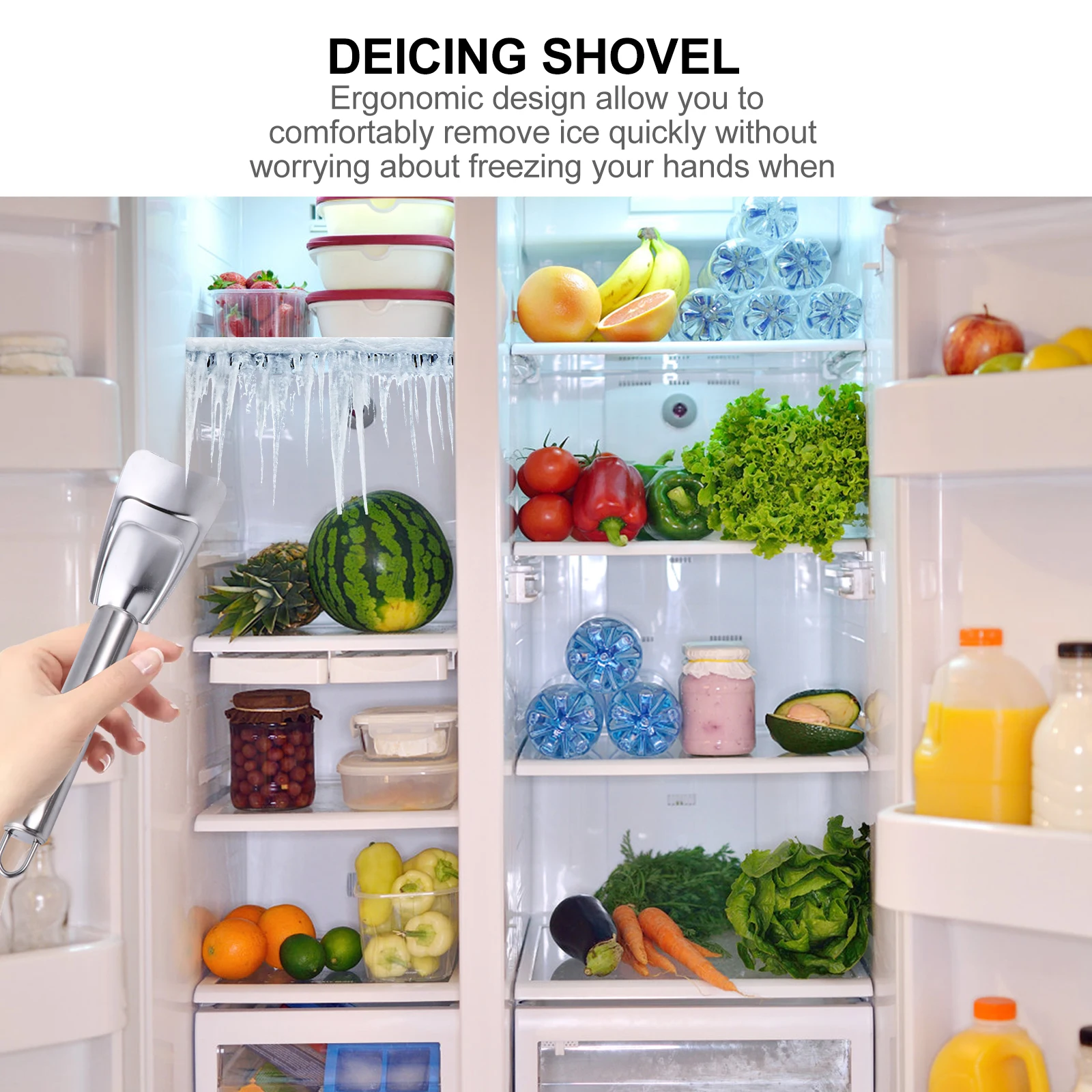 

4pcs Stainless Steel Refrigerator Ice Shovel Deicing Tool for Freezer Ergonomic Handle Curved Design Multipurpose Snow Shovel