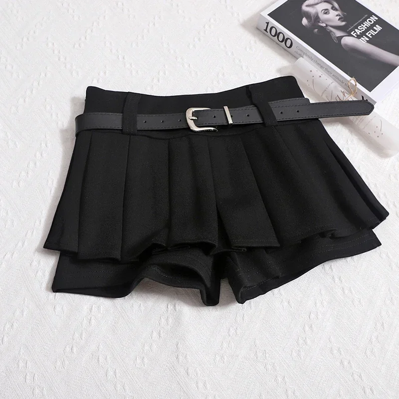 Kimotimo Womens Shorts Autumn Winter Belt High Waist Fluffy Pleated A-line Short Pants Korean Fashion Sexy Y2k All Match Clothes - Image 3