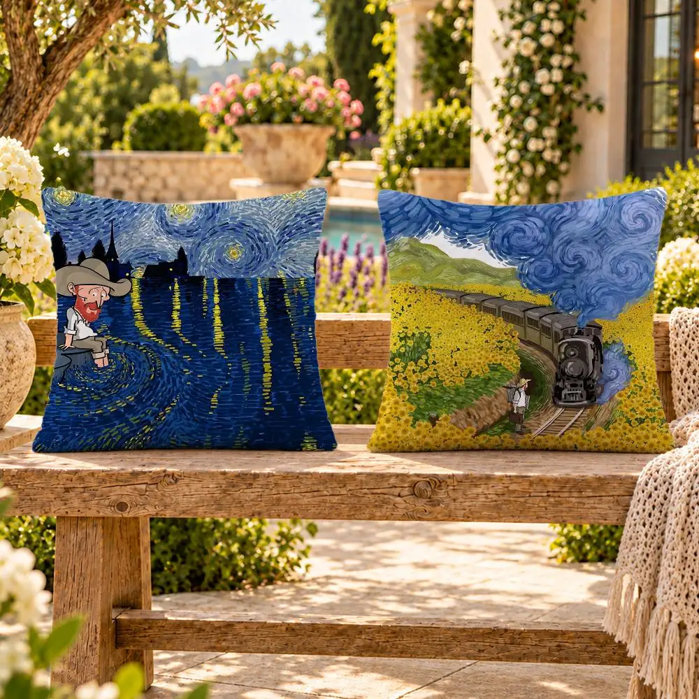 Art Post-Impressionist Van Gogh Cushion Cover Soft Plush Throw Pillow Cover Washable Sofa Bed Patio Chair Home Decor