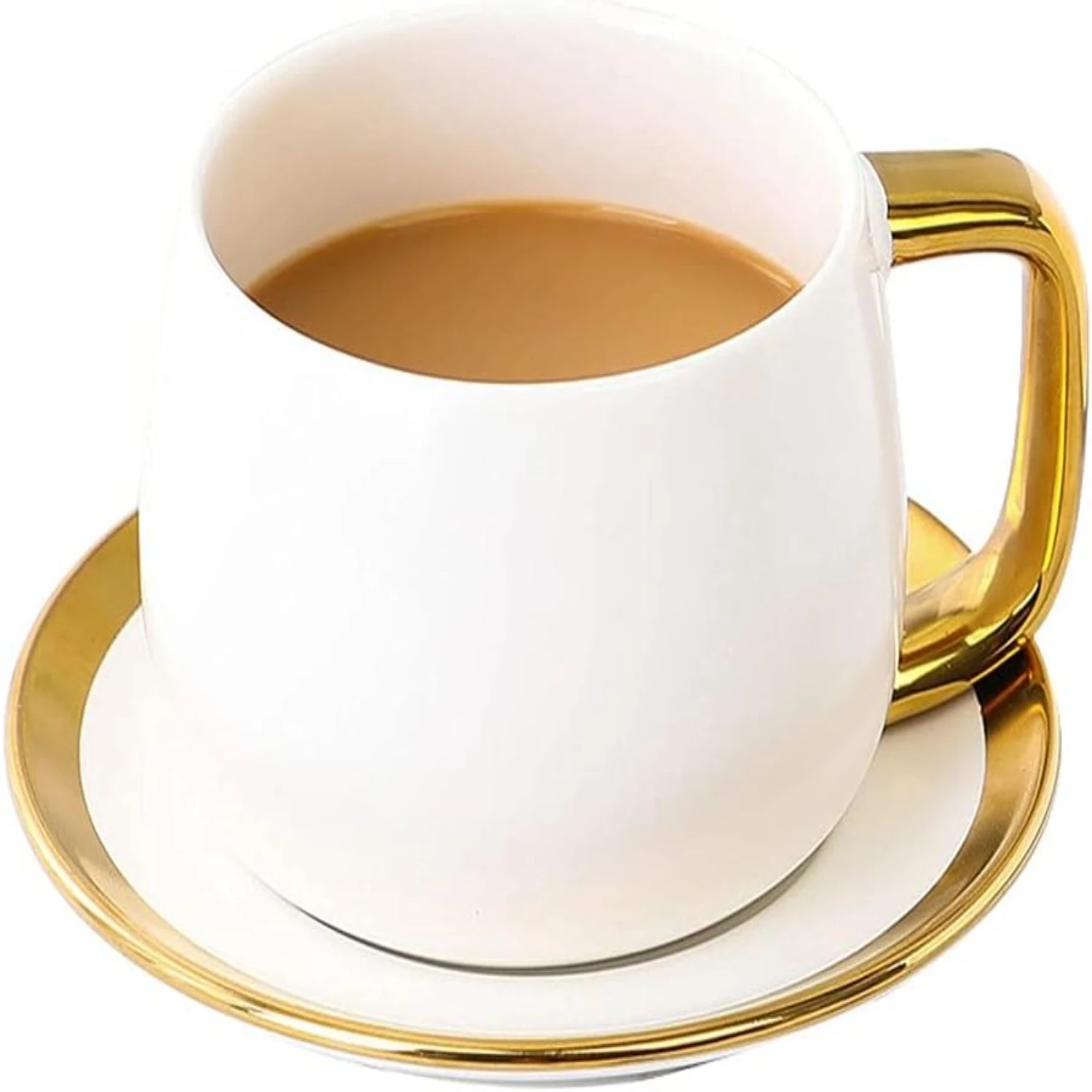 Elegant and stylish porcelain coffee mug and saucer set for couples - exquisite chic handle latte cups for milk lovers, perfect