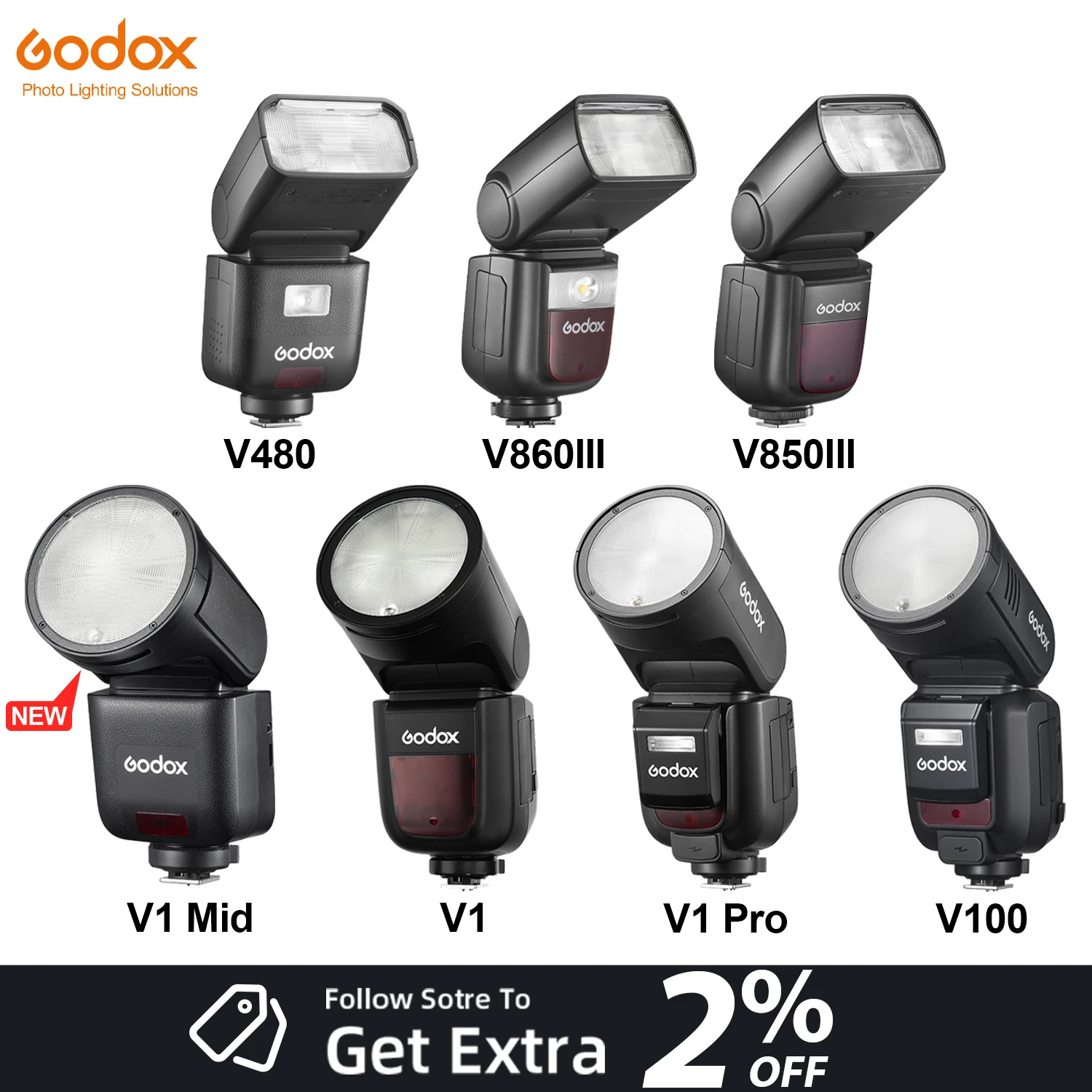 

GODOX V1 Mid/V1/V1PRO/V100/V480/V860/V850 Series Li-ion Round Head Speedlite TTL Wireless Camera Flash Speedlight For C/N/S/F/O
