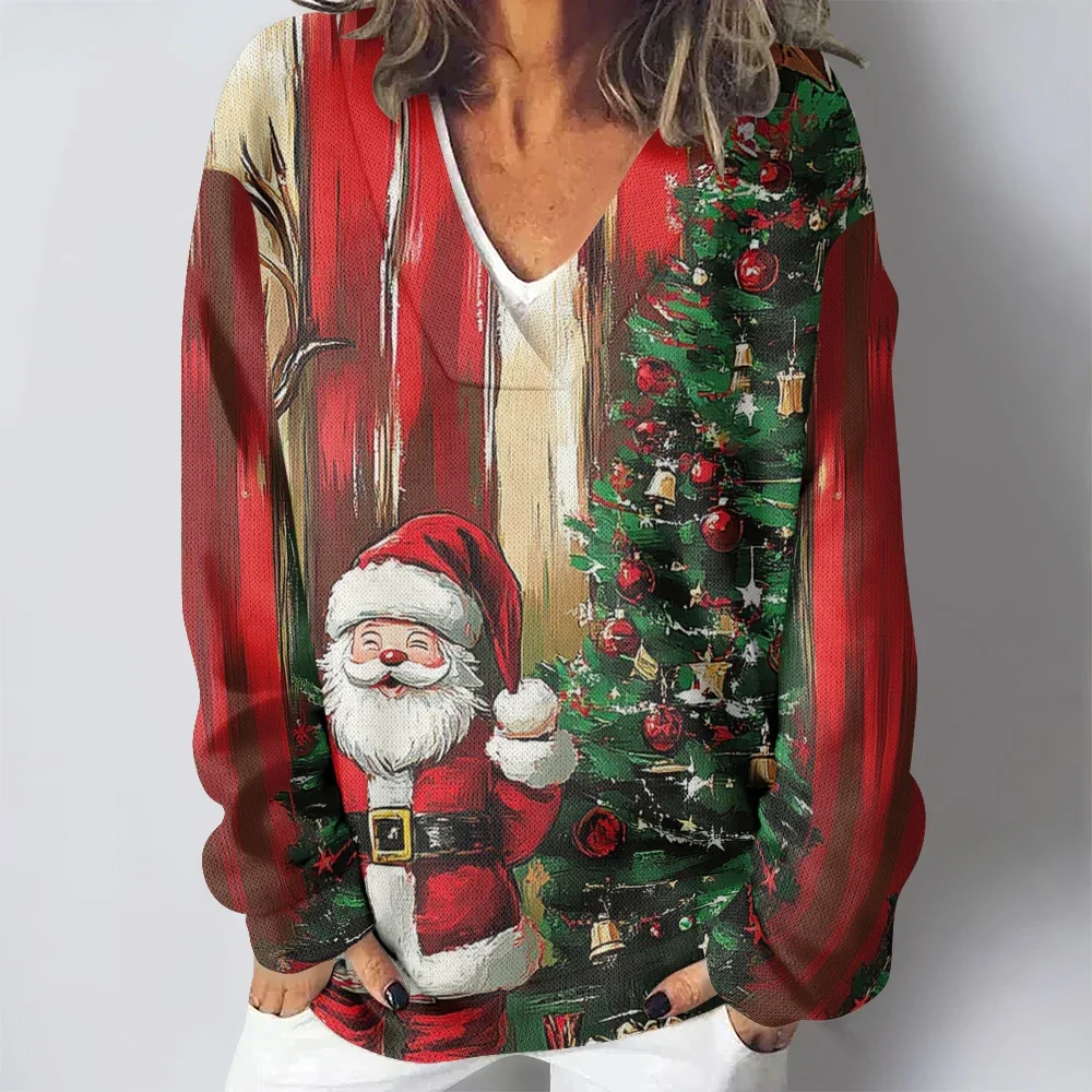 

Santa Claus Is Coming V-neck Casual Sweatshirt Funny Christmas Women Winter Warm Classic Hoodie Couple Lovers Pullovers Tops