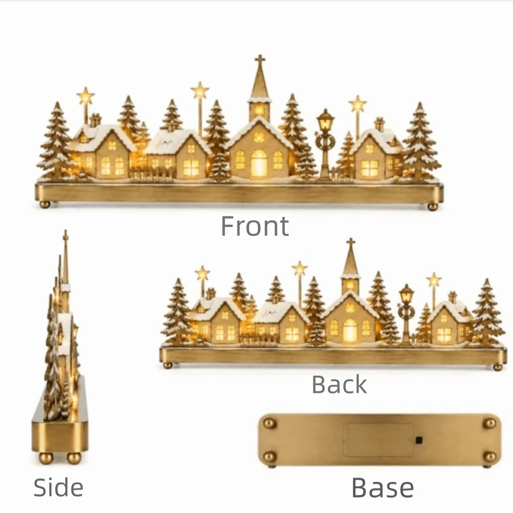 Wooden Christmas Village Mini Lighted Mini Snow House Micro Landscape German Style Christmas Tabletop Decoration Home Decor