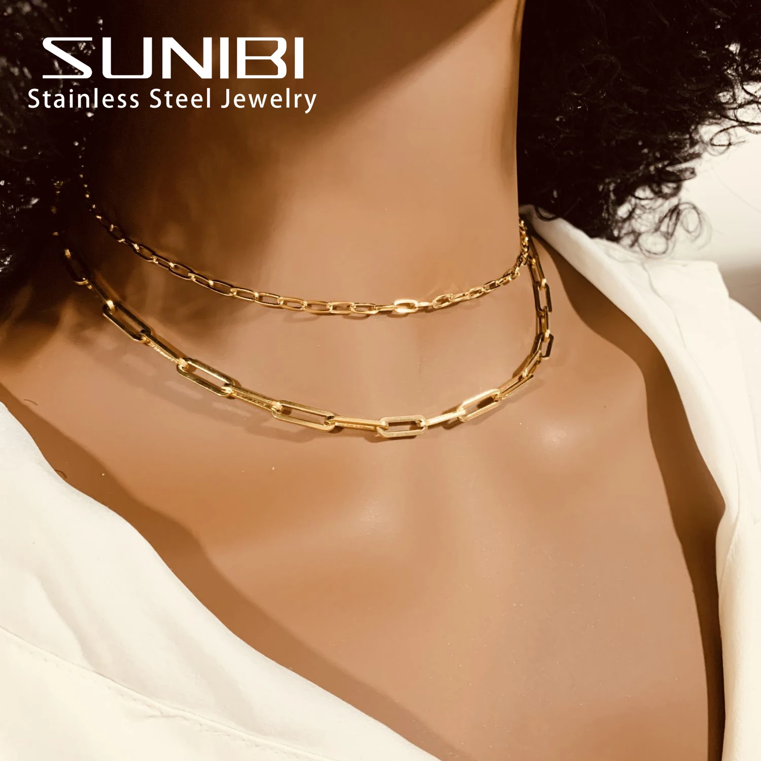 SUNIBI Stainless Steel Necklaces for Women Gold Color Basic Punk Link Chain Necklace Solid Metal Jewelry Wholesale/dropshipping