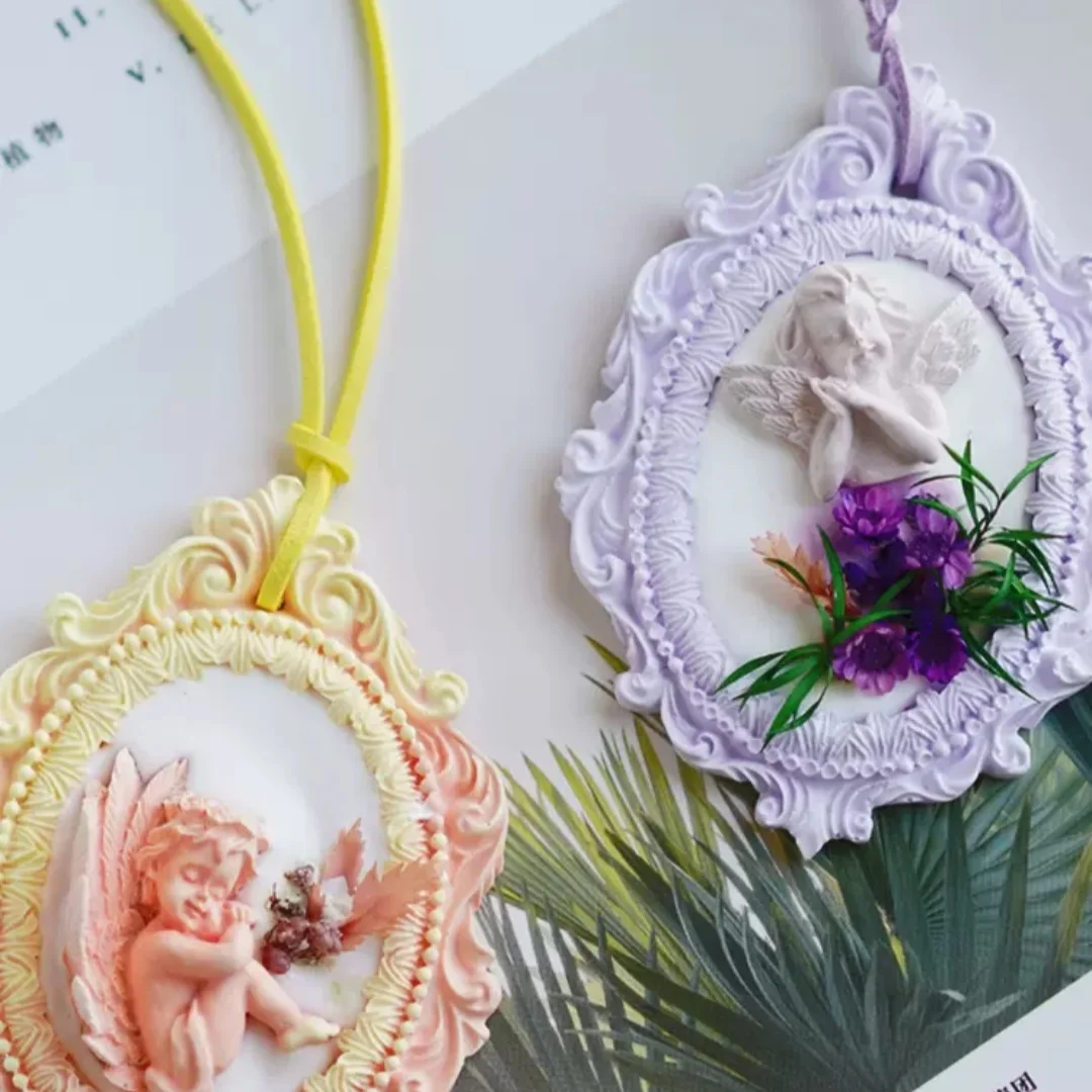 Photo Frame Hanging Tag Silicone Mold DIY Retro Relief Aromatherapy Gypsum Car Mounted Wardrobe Decoration Pendant Plaster Mold