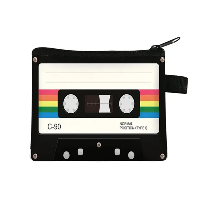 Cassette Tape Recorder Printing Coin Purse para Mulheres Carteiras Impermeáveis, Travel Money Bag, Titular do Cartão, Mini Coin Bags, Key Case, Key