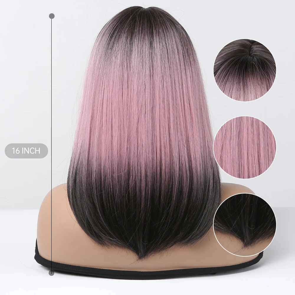 Peluca sintética con flequillo para mujer, pelo Negro, Rosa, medio recto, Bob corto, Gris, Rosa, degradado, Afro, Cosplay, resistente al calor