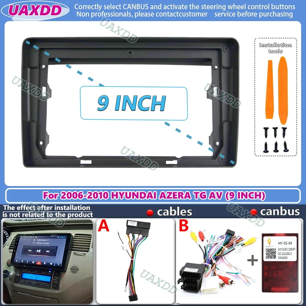 

9-дюймовый автомобильный радиоприемник для 2006-2010 Hyundai azera tg av, android стерео рама панель fascia, приборная панель, аудиоплеер, экранный кабель, жгут проводов