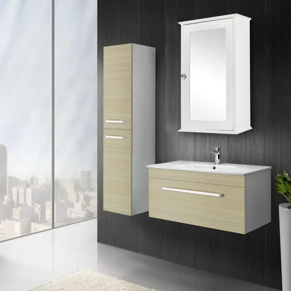 Bathroom Cabinet Wall Mount Mirrored Medicine Cabinet Storage Organizer with Single Door and 2 Adjustable Shelves White