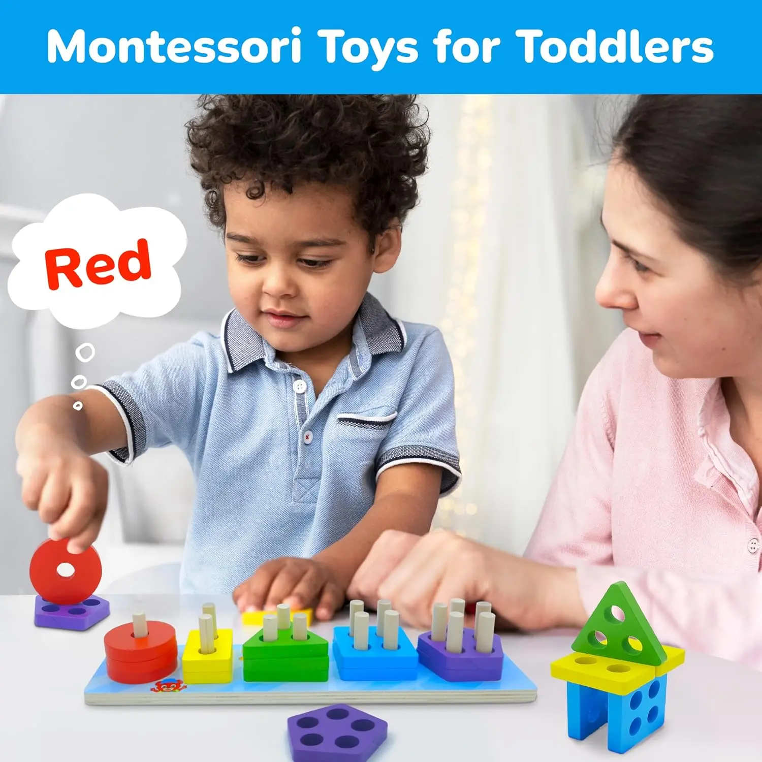 Giocattoli impilabili e smistamento in legno per bambini di 3-5 e bambini in età prescolare, giocattoli Montessori per imparare i colori e le forme, puzzle in legno