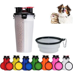 2 IN 1 Dog Cat Travel Water Bottle Food Container with Folding Silicone Bowl Outdoor Double Used Pet Water Bottle Feeding Bowls