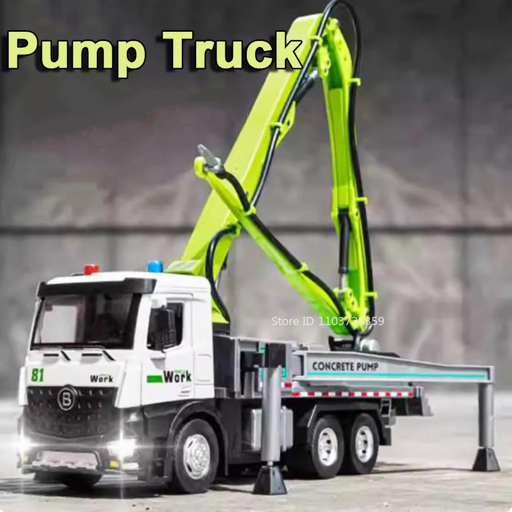 

1:24 Alloy Cement Pump Truck Model Toys Metal Diecast Sanitation Sweeping Trucks Sound Light Doors Opened Rubber Tires Boy Gifts