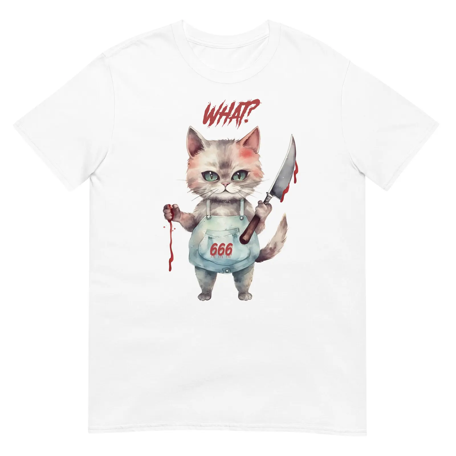 Funny Cat What? Murderous Cat 666 Horror Kitten Unisex Cotton T-Shirt Feline Tee