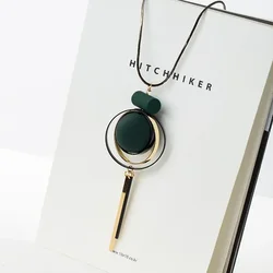 Fashion Women Jewelry Geometric Wood Long Tassel Necklaces Bohemian Beaded Circle Pendant Necklace Sweater Chain
