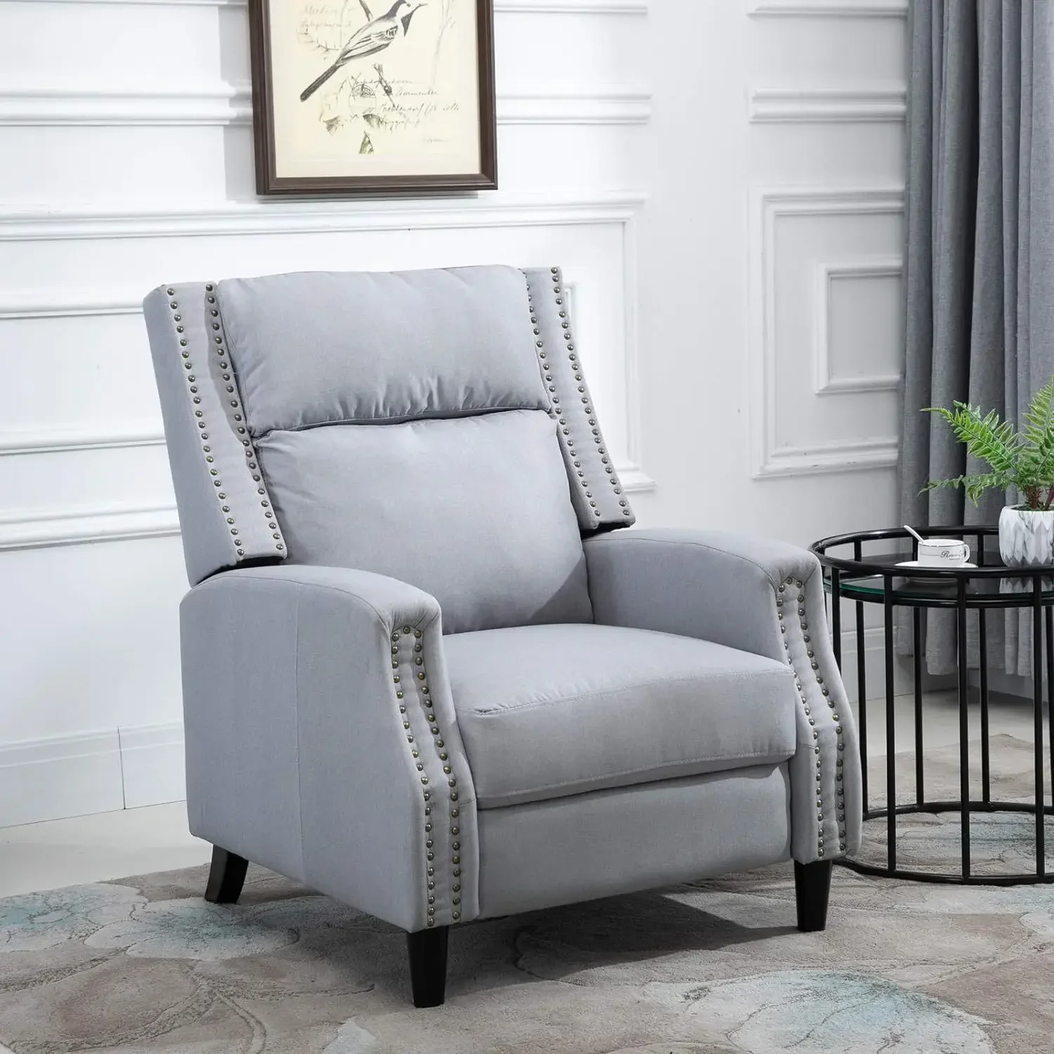 Reclining Manual Sofa Chair with 135 Degree Pushback, and Retractable Footrest, Grey