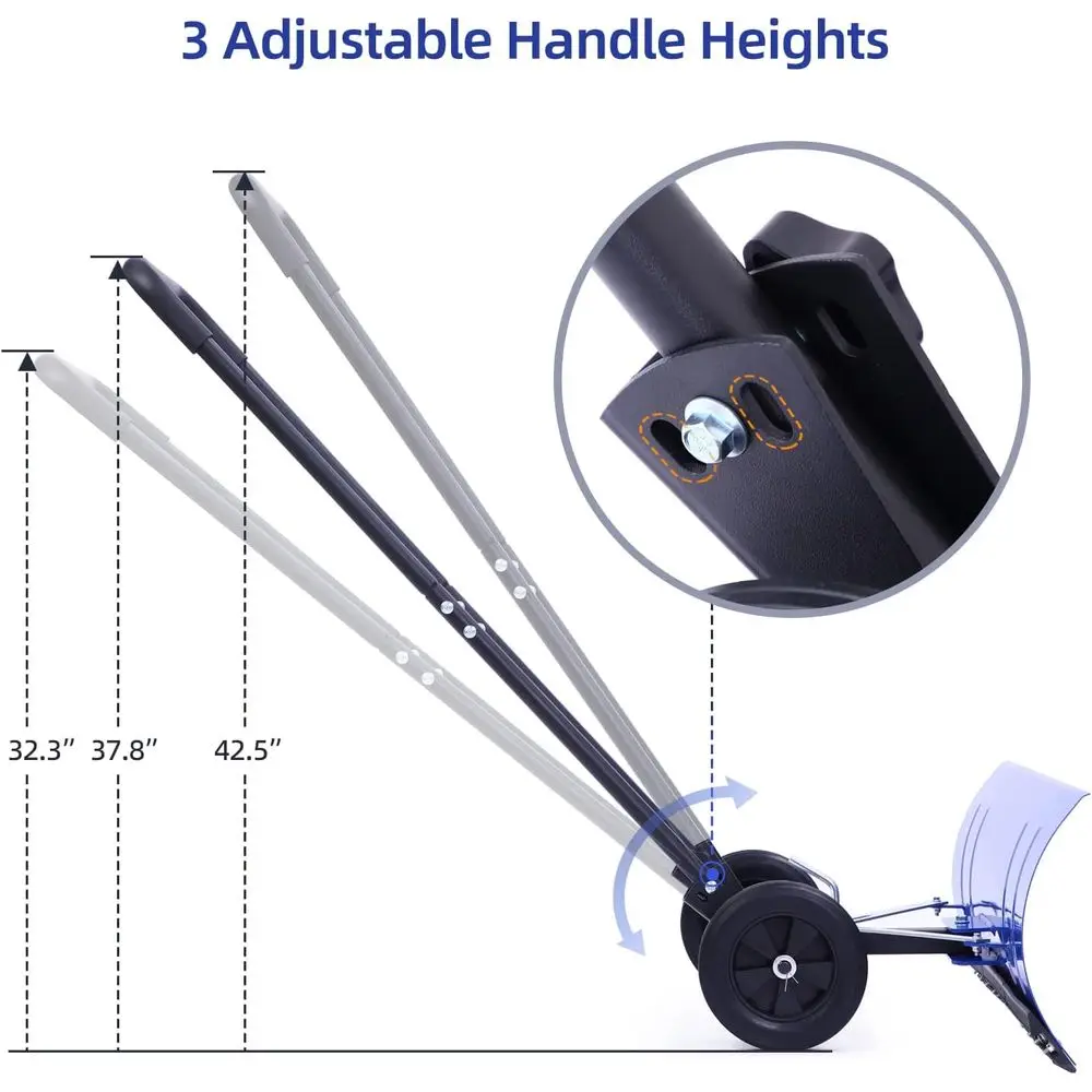 مجرفة الثلج للممر: معاول الثلج المعدنية ذات العجلات القابلة للتعديل لعام 2025 مع شفرة كبيرة مقاس 30 × 12 بوصة للثلج