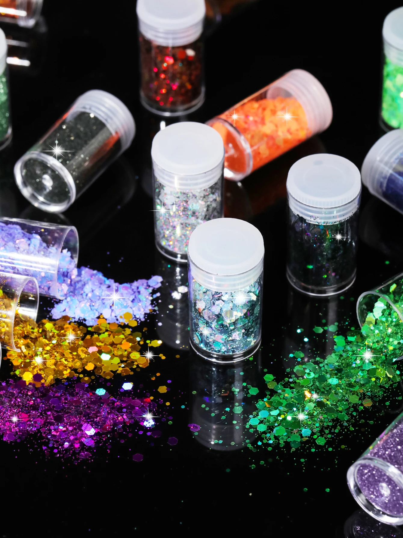 32 Pots Chunky Holographic Glitter,  Reflective Body Glitter for Eyes Face Cheek Hair Nails Lips, Festival Cosmetic Glitter Spar