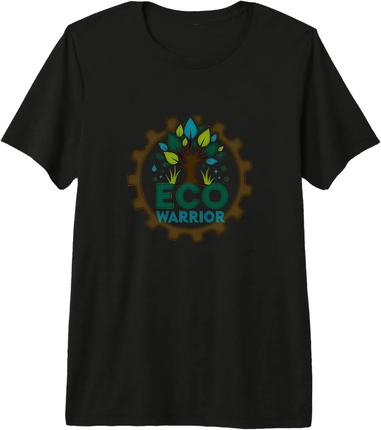 Eco Warrior: Green Tree In Gear Logo For Environmentalists Men's Premium Tri-Blend T-Shirt, Black, X-Large 100% Cotton Trendy Y2K Short-Sleeve Tee – Soft, Quick-Drying, & Moisture-Wicking; Ideal for Sports or Casual Wear.