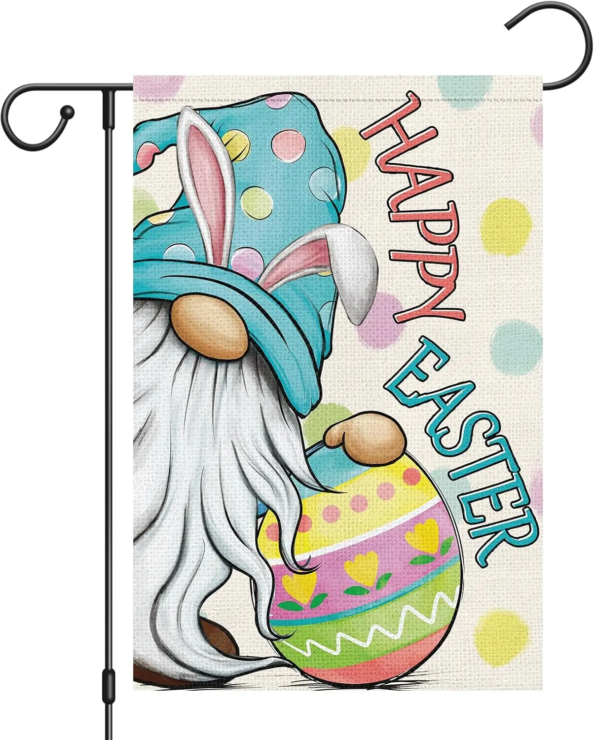 Heyfibro Happy Easter Gnome with Rabbit Ears Garden Flag 12x18 Double Sided Burlap, Easter Egg Small Yard Flag for Easter Holida