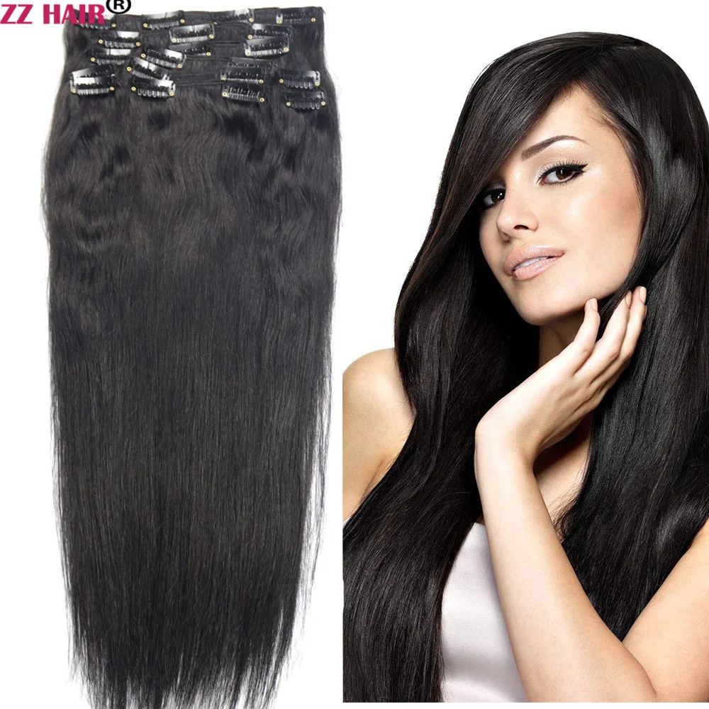 

ZZHAIR Clips In 100% Brazilian Human Remy Hair Extensions 16"-24" 10pcs Set 120g-160g Full Head Natural Straight