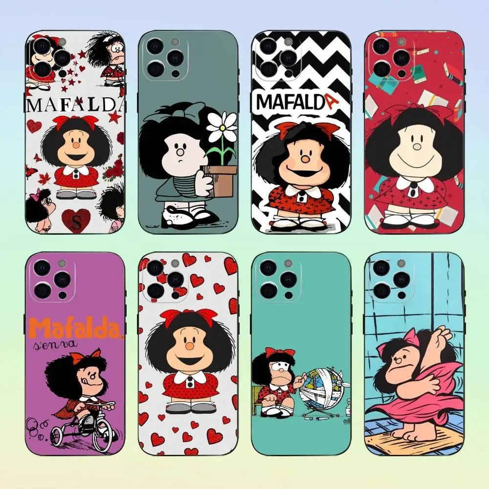 

M-Mafalda Cute Anime Phone Case Silicone Soft For IPhone 17 16 15 14 13 12 11 Black Soft Silicone case