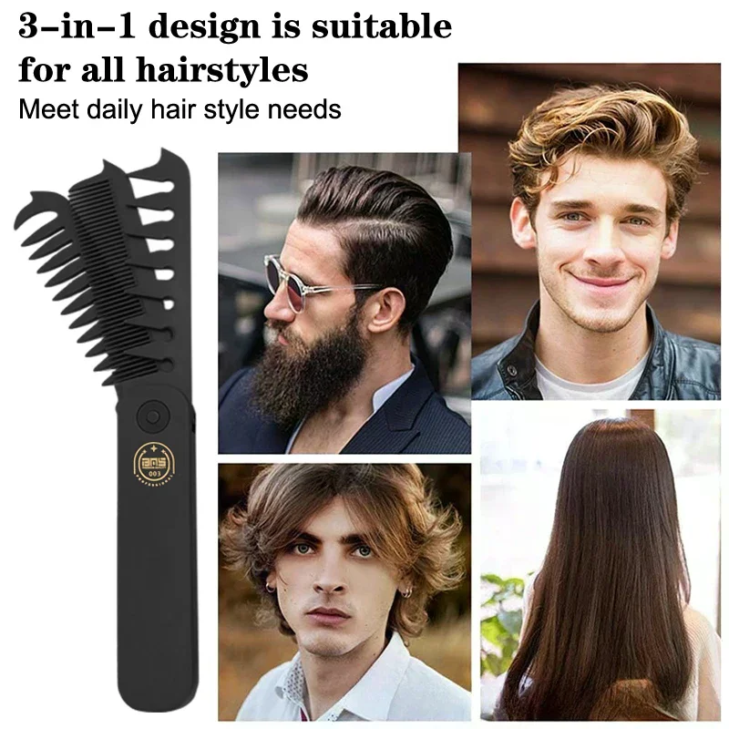 

3 In 1 Folding Comb Plastic Wide Tooth Oil Comb Beard Comb Multifunctional Lightweight Haircutting Comb Styling Tool