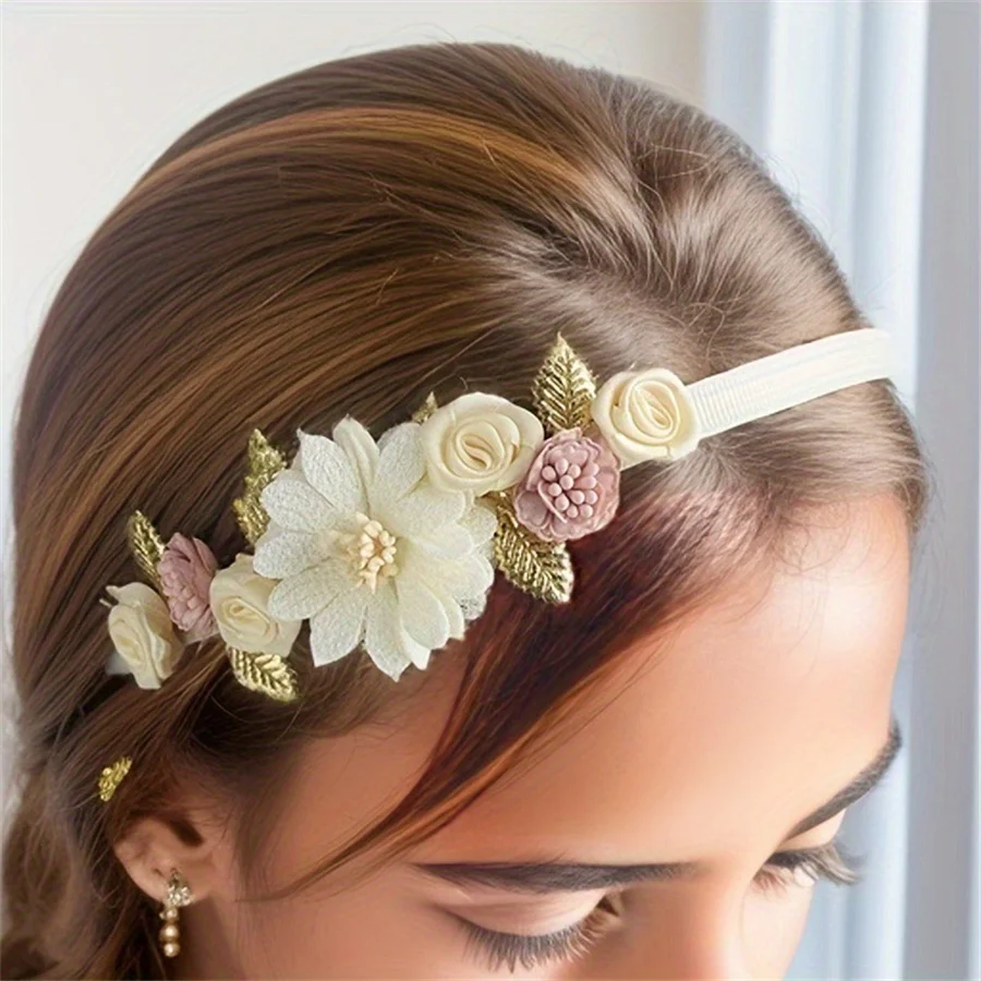 Advanced Handmade Flower Girls Headbands Cute Pearl Feather Wedding Crown Princess Dance Party Headwear Fashion Hoop Accessories