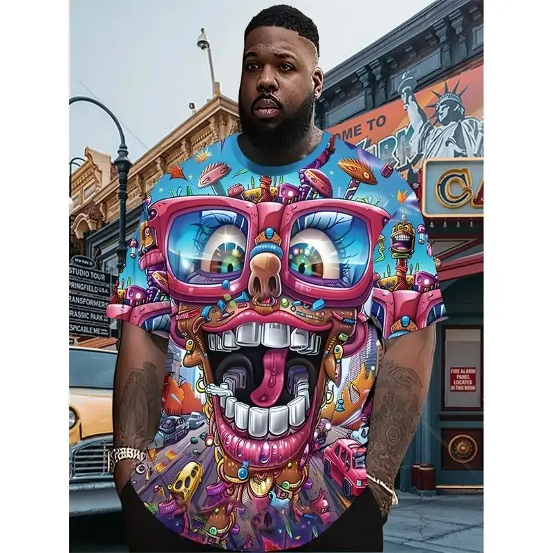 Men Graffiti Cartoon Monster Big Mouth 3D Print Crew Neck Short Sleeve Tee Multi Pattern Streetwear Shirts