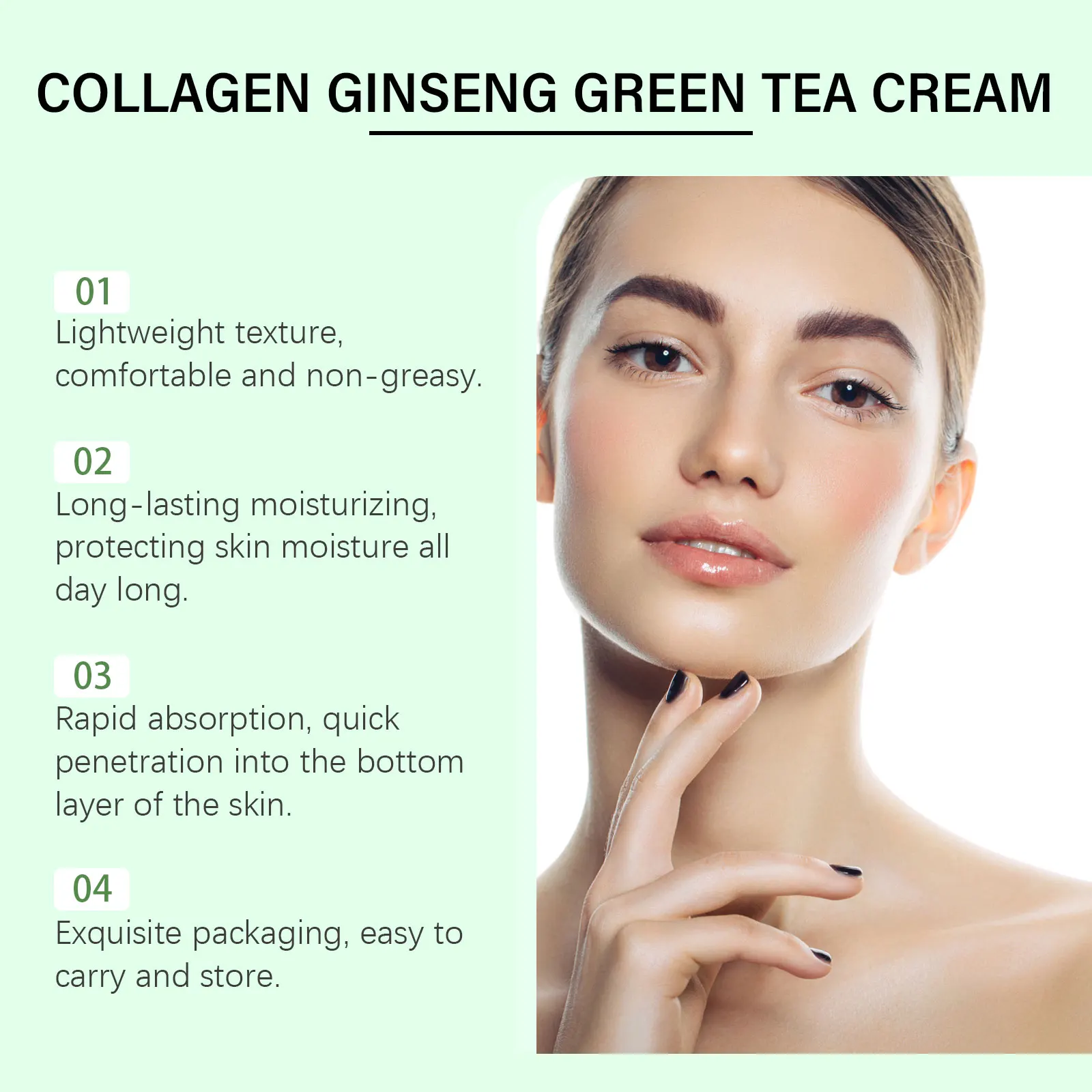 Collagen Ginseng Green Tea Cream Anti-Aging Face Cream Firming Brightening Deep Moisturizing Revitalizing Nourishing Skin Care