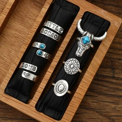 6 Pcs/Set Cowboy Cowhead Turquoise Rings for Women Fashion Cactus Rings Set Jewelry Accessories
