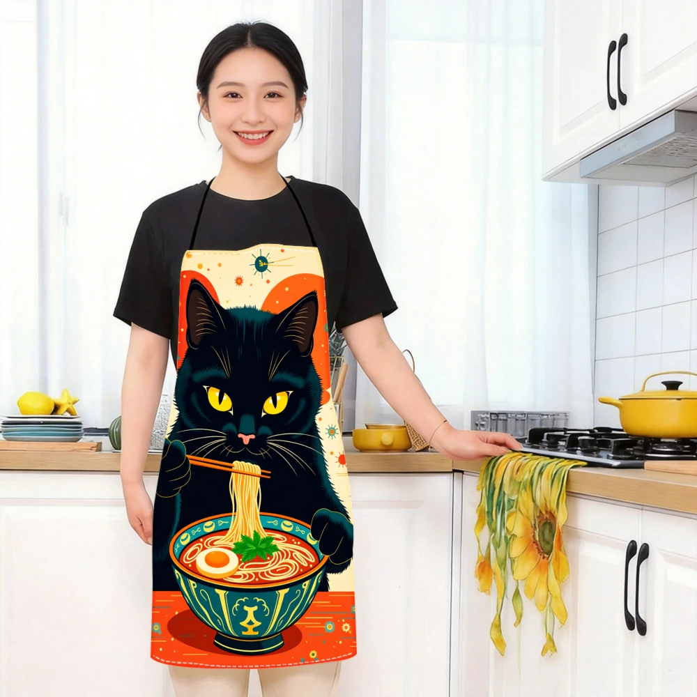 Home Cooking For Cats - Fartuch z nadrukiem kreskówkowym kota jedzącego