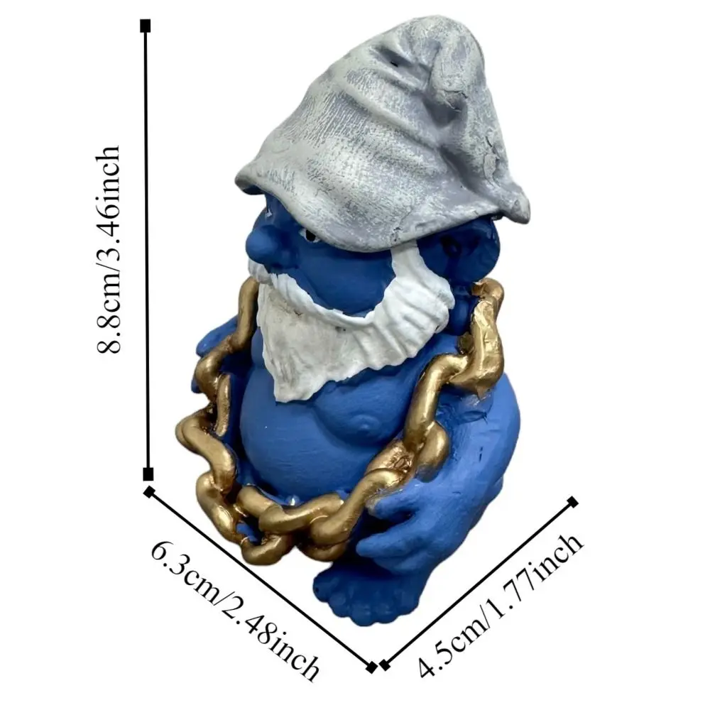 Gnome Gordo Azul com Corrente de Ouro Engraçado Resina Artesanato, Bonito Jardim Ornamento, Estátua Anão Decorativa, Sala de estar