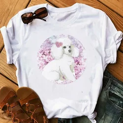Cute Pink Poodle Animal Print White T Shirt Women Dog Mom Lover Shirt Mothers Day Gift Summer 2024 Woman Clothes Custom Tshirt