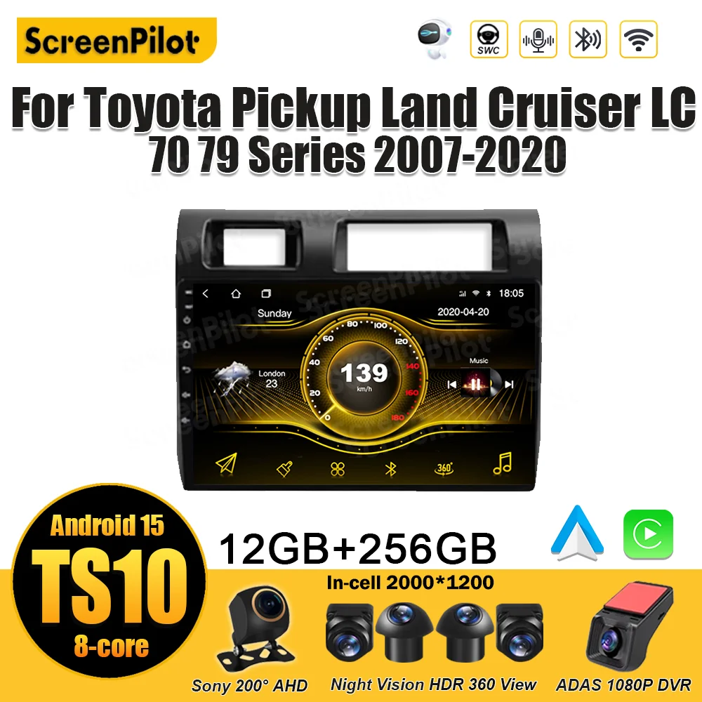 

Android 15 для Toyota Pickup Land Cruiser LC 70 79 серии 2007-2020 Мультимедийный видеоплеер Стерео головное устройство Carplay Wi-Fi RDS