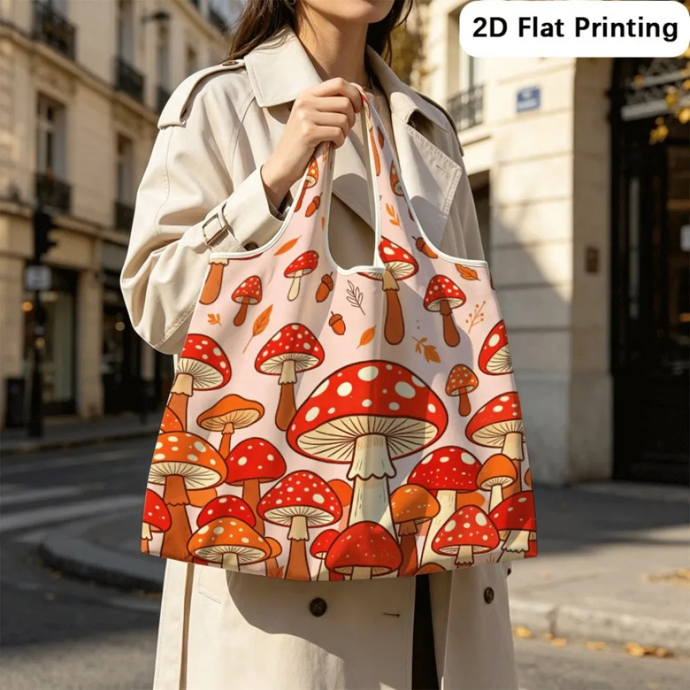 Spotted mushrooms of fall Foldable tote bag, compact backup for shopping and travel.