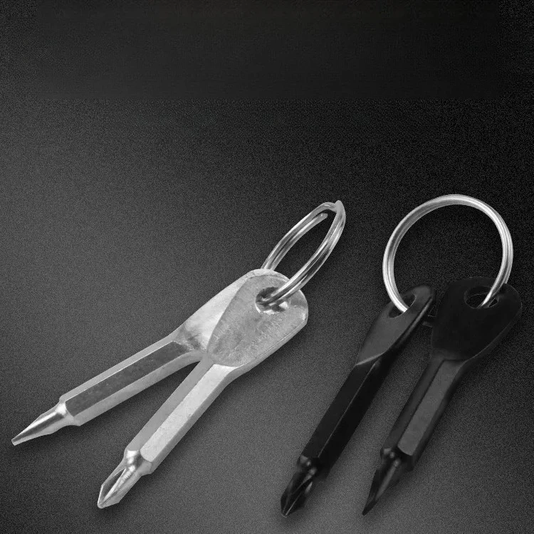 Mini CRV Steel Keychain Screwdriver Slotted Phillips Portable Folding Multitool for Outdoor DIY Home Repair Emergency Gift