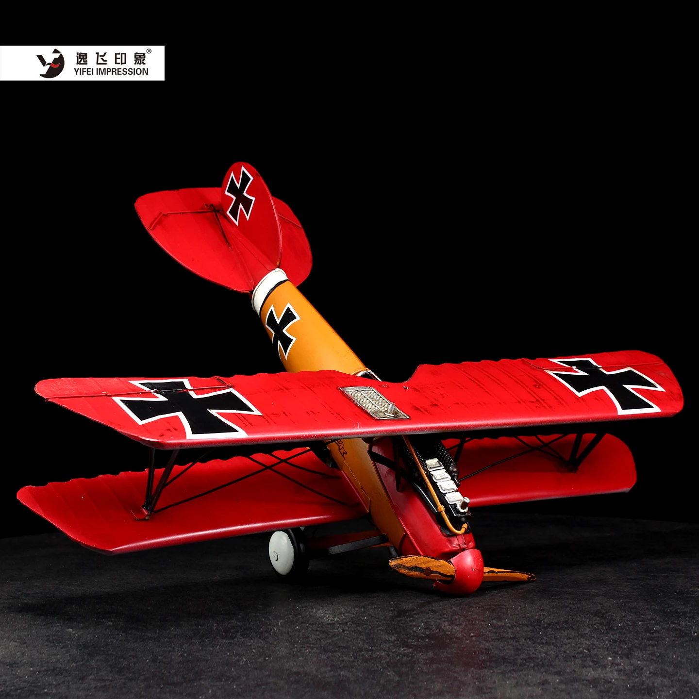 Red Retro Nostalgic Iron Classic WWII Biplane Model Airplane Decorative Ornament for Bar Café Art Exhibition Collection