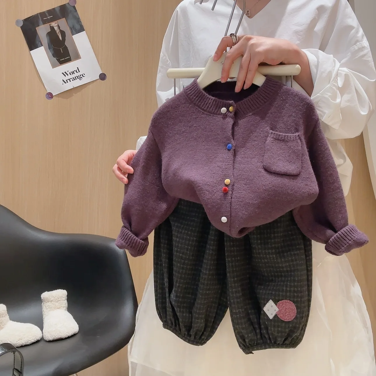 2pcs Set Korean Version Girls' Knitted Cardigan Jacket, Children's Versatile Pants, Baby Girl Autumn Stylish Set