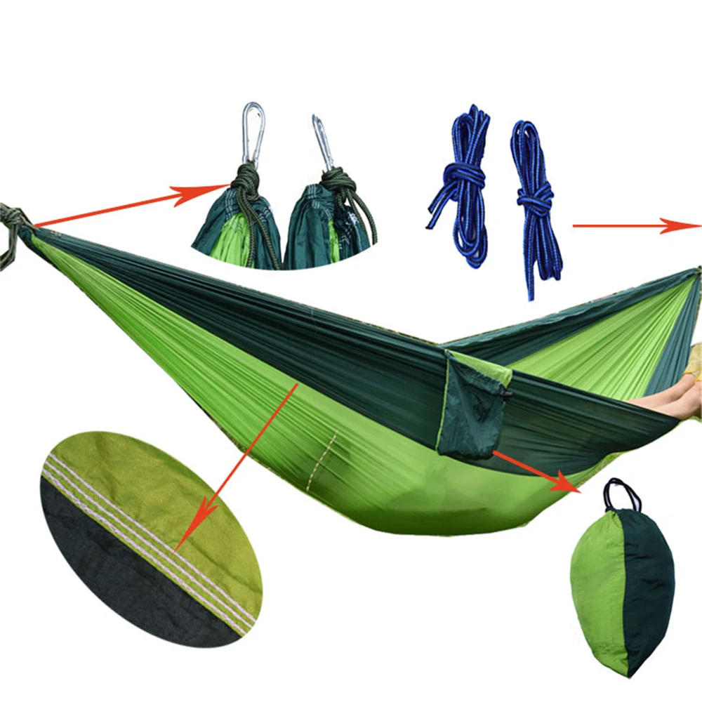 

Outdoor Camping Hammock Parachute Cloth Double Hammock Travel Beach Sleeping Bed Portable Nylon Hiking Hammock Garden Swing