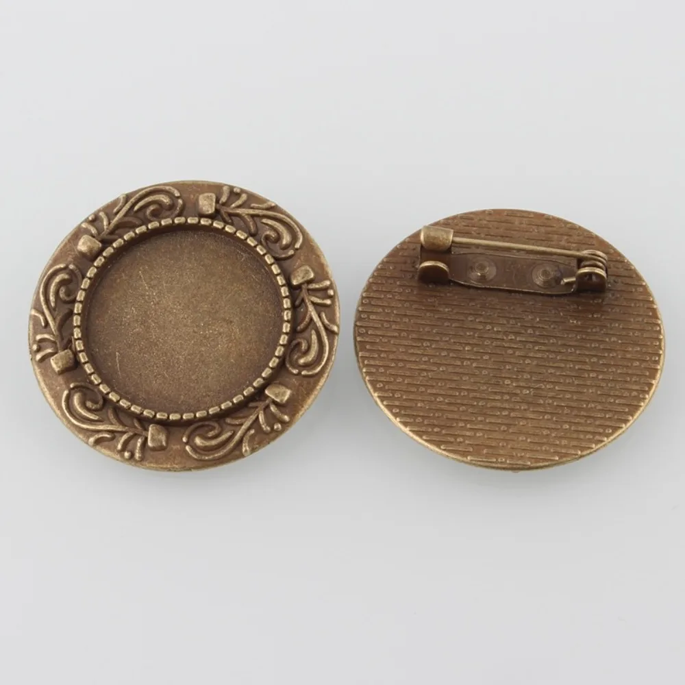 Broche vintage en alliage avec montures pour cabochons et attaches à barrette en fer, sans cadmium, sans nickel, sans plomb, bronze