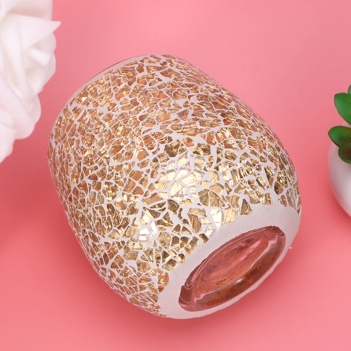 

Golden Glass Tealight Holder European Mosaic Patch Design for Home Office Decor Wedding Party Relaxation Meditation Yoga