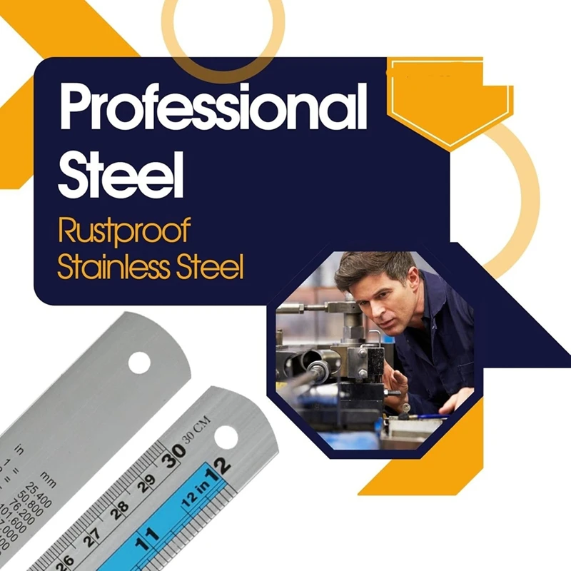 مجموعة مسطرة معدنية مقاس 12+6 بوصة - مسطرة ذات حافة مستقيمة تتمتع على قياسات إمبراطورية ومترية، مثالية لمشاريع DIY، Blue-ABAM #3