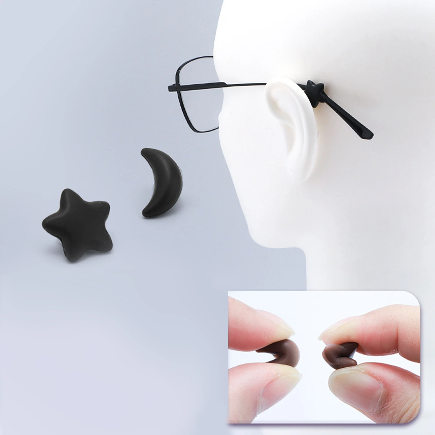 1 Pair Mini Silicone Glasses Anti Slip Moon Five-pointed Star Ear Hook Eyeglass Grip Temple Tip Holder Spectacle Eyewear