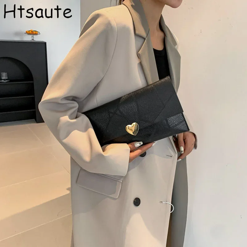 

Fashion Women Mini Handbags PU Leather Clutch All-matched Heart Button Purse Elegant Patchwork Clutches Casual Pouch