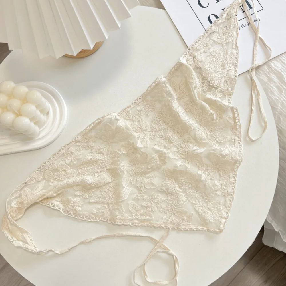 

Новый ажурный кружевной шарф с вышивкой, треугольный шарф для волос, повязка на голову, французский фермерский стиль, бежевый платок, бандана для девочек