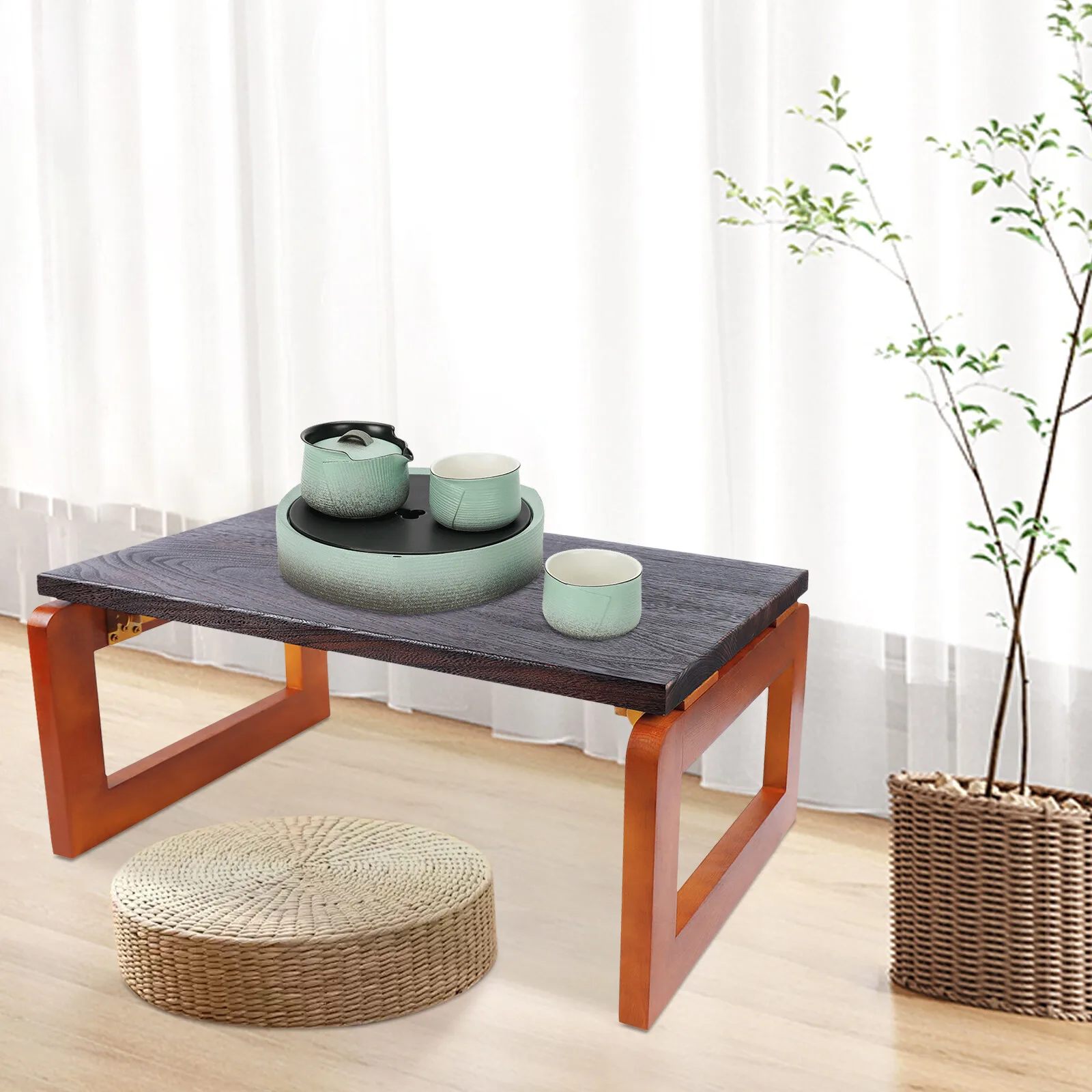 

Foldable Coffee Table for Living Room, Retro Sofa Table with 176.37lbs Load Capacity, Small Accent Table for Balcony, Bedroom