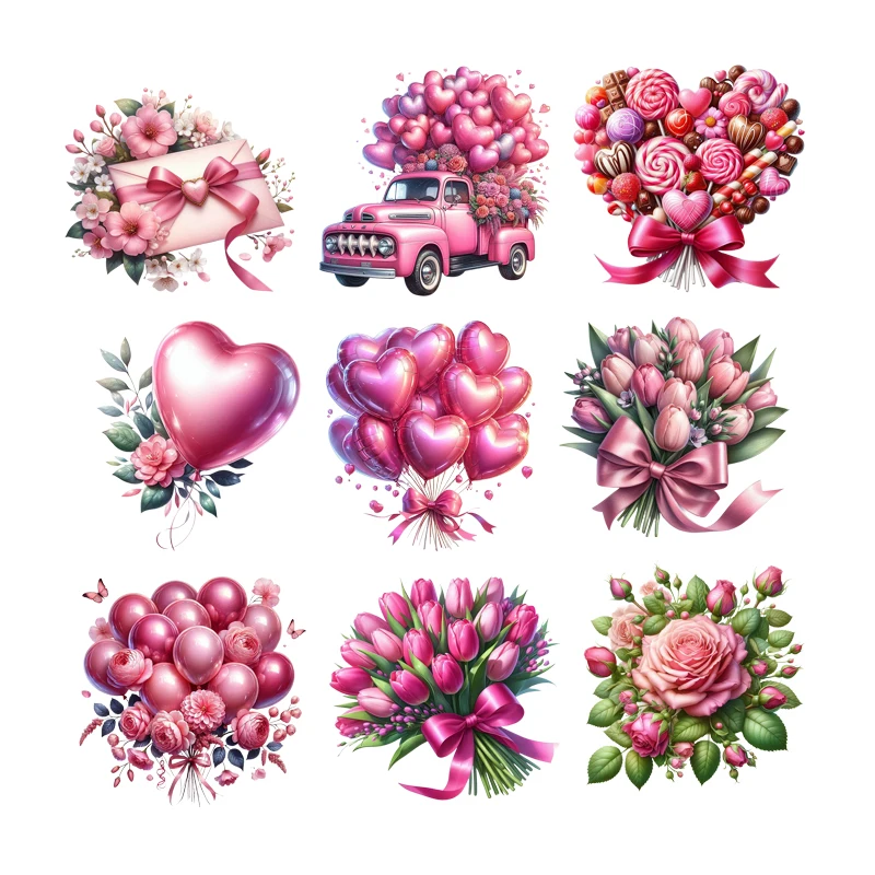 

Cute Valentine's Day Car tulip Cartoon Patches on Clothes Heat Transfer Stickers for Jackets Iron on T shirt for Kids Appliqued