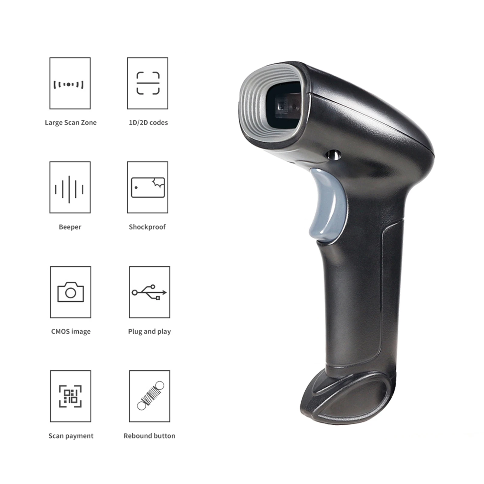 barcode Barcode Scanner USB Connection Wired 1D 2D Barcode Scanning Reader with Stand for Market Warehouse Library book scanner