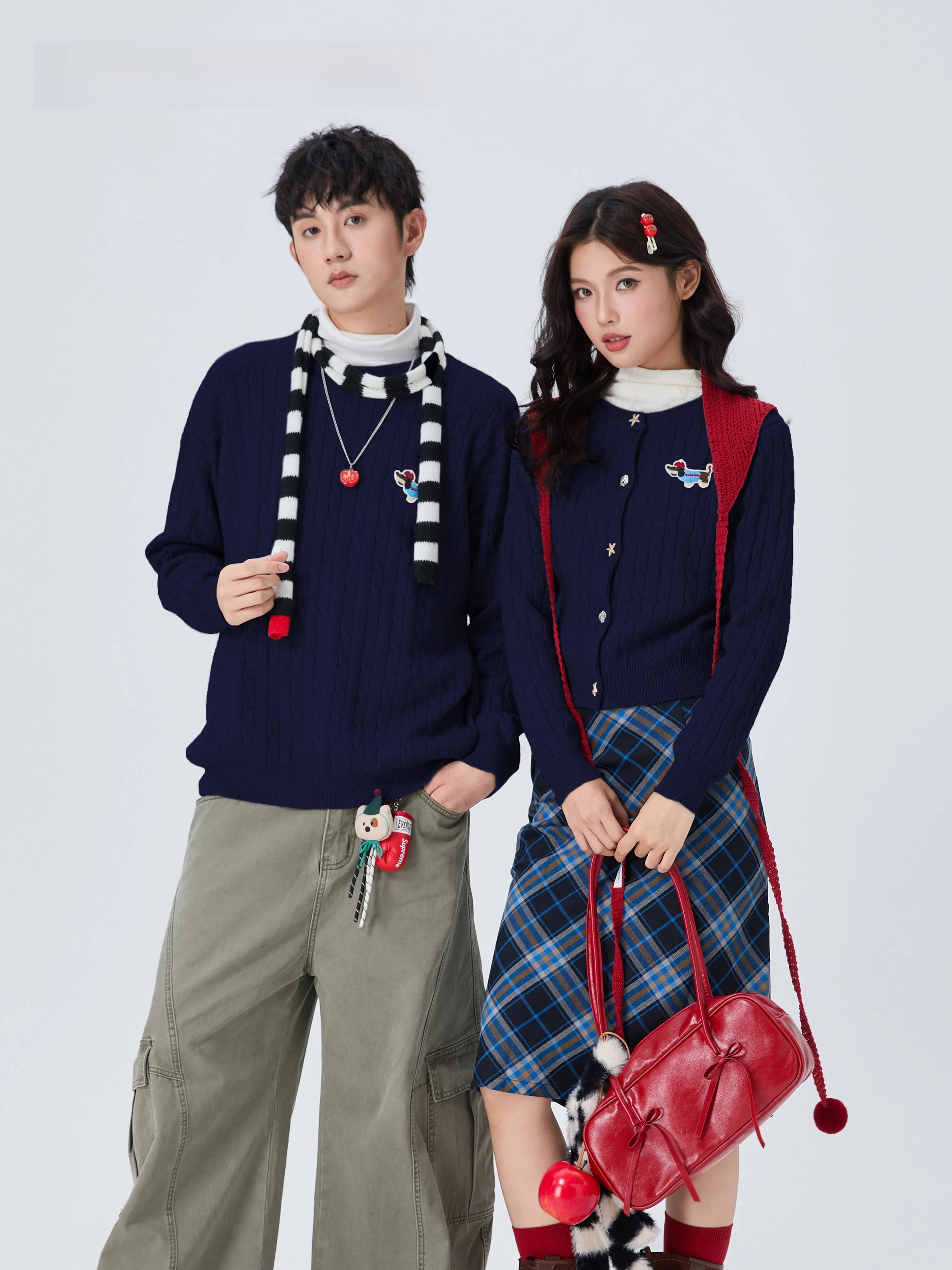 Couple's Knitted Casual Sweater with Dog Design Open Cardigan Women's Fashion Autumn Winter New Arrival Warm Leisure Outerwear